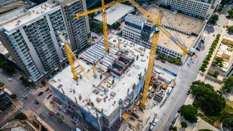 A bustling construction site in downtown Austin. Texas, USA